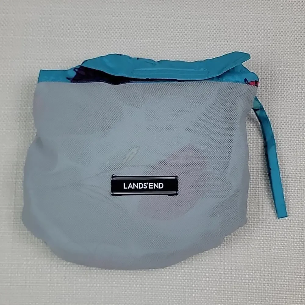 Lands' End Kids Packable Blue‎ Floral Lightweight Windbreaker Jacket M 10-12